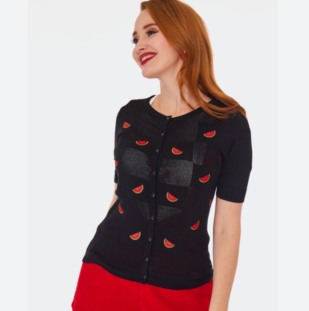 Black Cardigan with Watermelon Embroidery